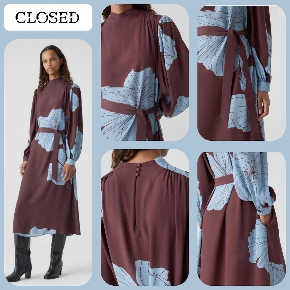 ◇ CLOSED ◇ Luxury Floral Silk Blend, Long Sleeve, Belted Maxi Dress, Small, NWT